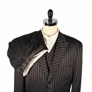 Vitaliano 3pc Suit Mens 48L Black Orange Pinstripe Pleated Pants 43x33 Formal